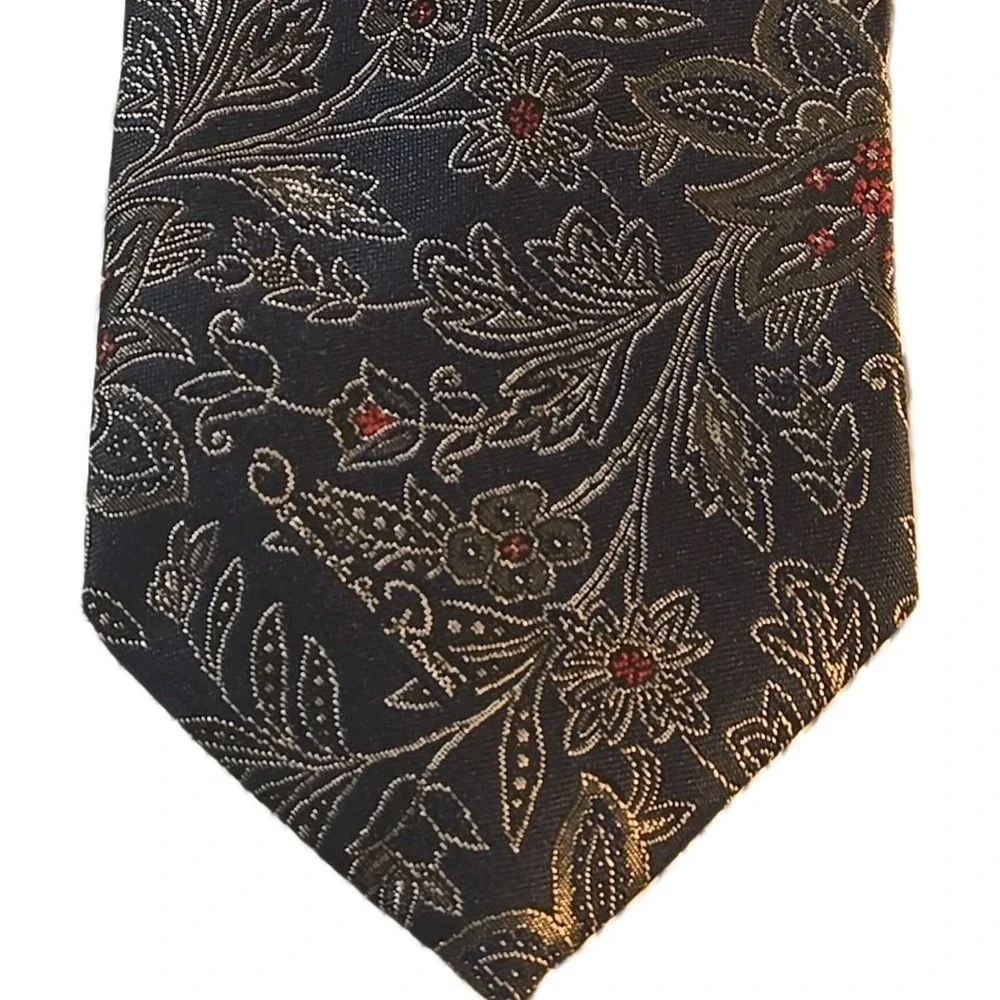 Vtg Oscar de la Renta Silk Tie Blue Gold Paisley 57